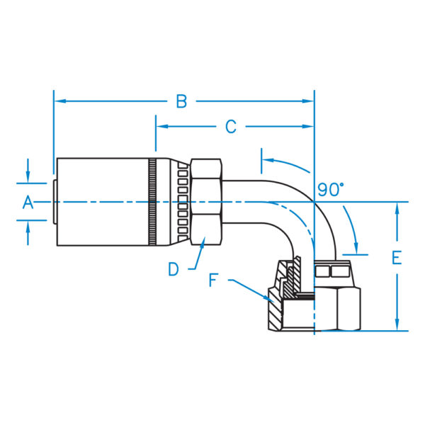FFX90L-08-10 by Kurt Hydraulics | Jump Size | Female O-Ring Face Seal | 90° Long Drop Elbow | Swivel | for 1/2" Hose ID