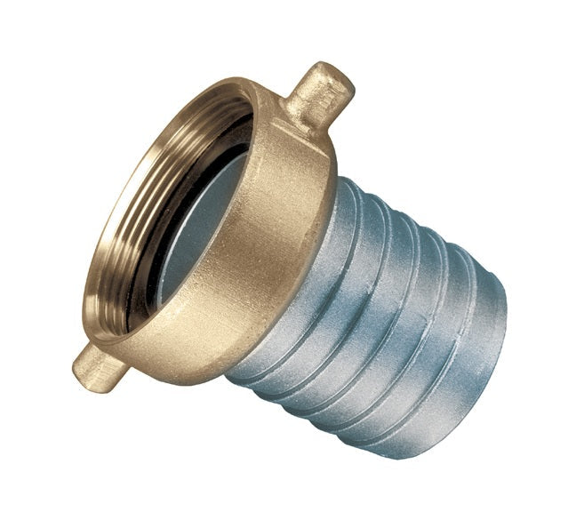 FHNST-F150 by Kuriyama | FHNST-F Series | Pin Lug Coupling | Female End | 1-1/2" Hose Barb x 1-1/2" Female NST | Aluminum with Brass Swivel Nut