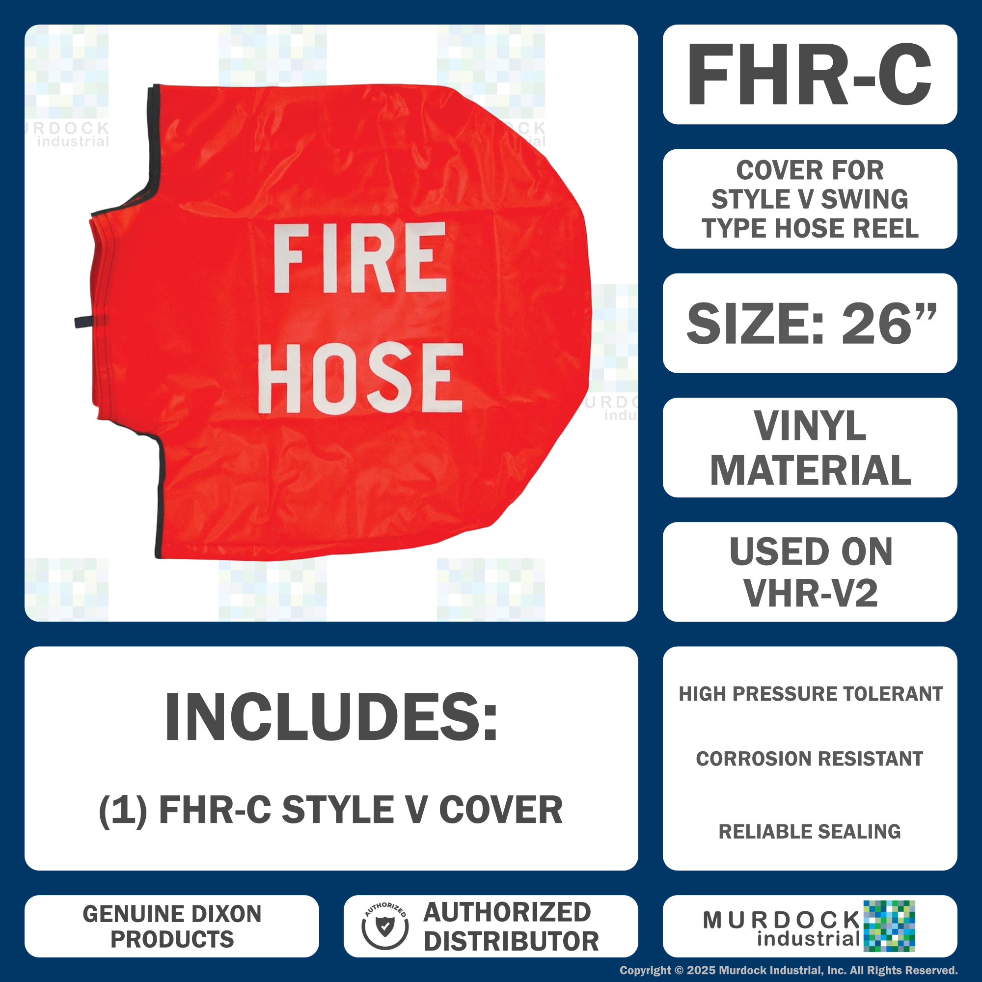 FHR-C Dixon Vinyl Cover for FHR-V2 Swing Wall Reel - Fits 26" Hose Reels