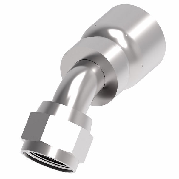 FJ3243-1012S Aeroquip by Danfoss | Female Universal Swivel 45° Elbow 100R5 Crimp Fitting | FJ Series | -10 Female JIC Swivel (Also Couples w/ SAE 45° Flare) x -12 Hose Barb | Steel