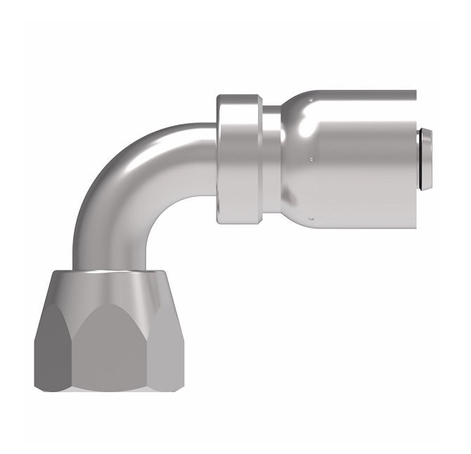 FJ3244-0808S Aeroquip by Danfoss | Female Universal Swivel 90° Elbow 100R5 Crimp Fitting | FJ Series | -08 Female JIC Swivel (Also Couples w/ SAE 45° Flare) x -08 Hose Barb | Steel