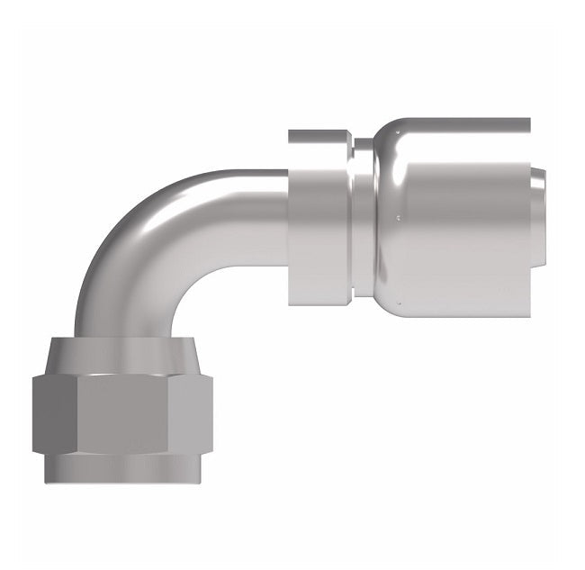 FJ3250-0608S Aeroquip by Danfoss | Female 37° JIC Swivel 90° Elbow 100R5 Crimp Fitting | FJ Series | -06 Female 37° JIC Swivel x -08 Hose Barb | Steel
