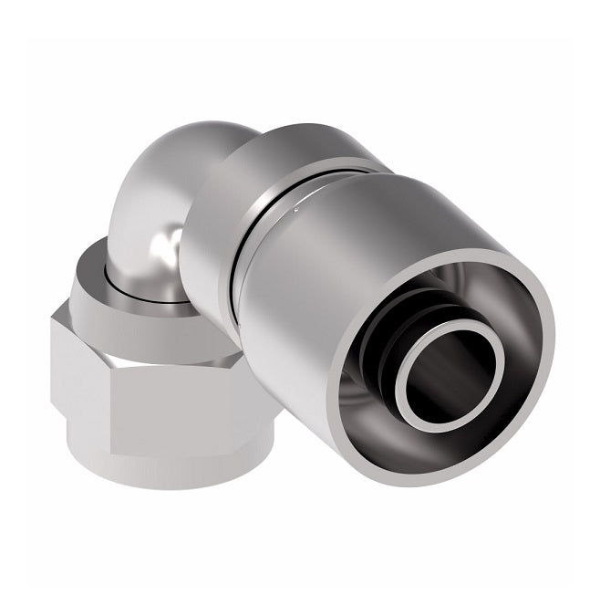 FJ3250-0604S Aeroquip by Danfoss | Female 37° JIC Swivel 90° Elbow 100R5 Crimp Fitting | FJ Series | -06 Female 37° JIC Swivel x -04 Hose Barb | Steel