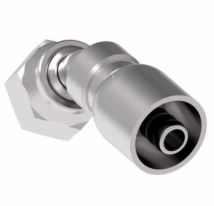 FJ3254-1210S Aeroquip by Danfoss | Female ORS Swivel 45° Elbow 100R5 Crimp Fitting | FJ Series | -12 Female O-Ring Face Seal Swivel x -10 Hose Barb | Steel