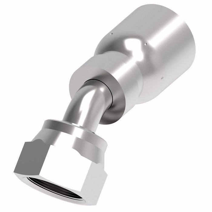 FJ3254-0808S Aeroquip by Danfoss | Female ORS Swivel 45° Elbow 100R5 Crimp Fitting | FJ Series | -08 Female O-Ring Face Seal Swivel x -08 Hose Barb | Steel