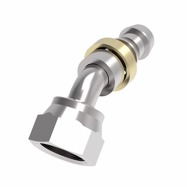 FJ7023-1212S Aeroquip by Danfoss | Female ORS Swivel 45° Elbow Socketless Reusable Hose Fitting | FJ Series | -12 Female O-Ring Face Seal Swivel x -12 Push-On Hose Barb | Steel