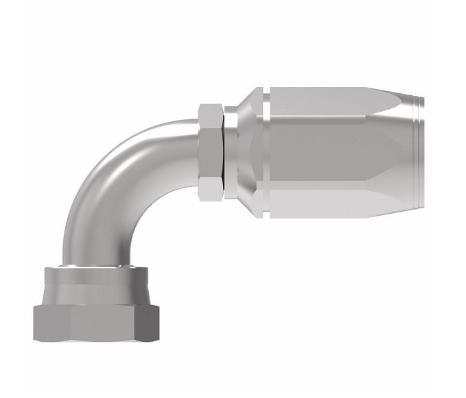 FJ7346-0606S Aeroquip by Danfoss | Female ORS Swivel Short Drop 90° Elbow 100R2 TTC Reusable Hose Fitting | FJ Series | -06 Female O-Ring Face Seal Swivel x -06 Reusable Hose End | Steel