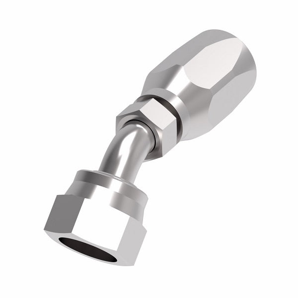 FJ9707-0404S Aeroquip by Danfoss | Female ORS Swivel 45° Elbow 100R5 Reusable Hose Fitting | -04 Female O-Ring Face Seal Swivel x -04 Reusable Hose End | Steel