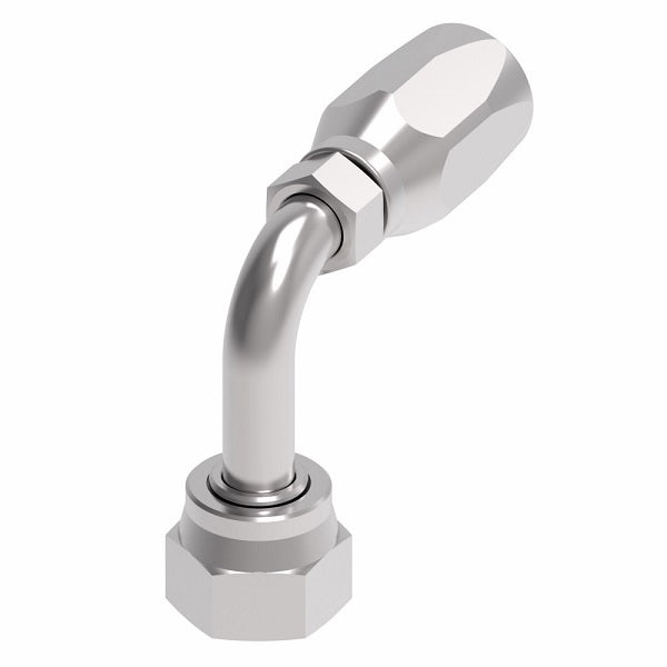FJ9709-0606S Aeroquip by Danfoss | Female ORS Swivel Long Drop 90° Elbow 100R5 Reusable Hose Fitting | FJ Series | -06 Female O-Ring Face Seal Swivel x -06 Reusable Hose End | Steel