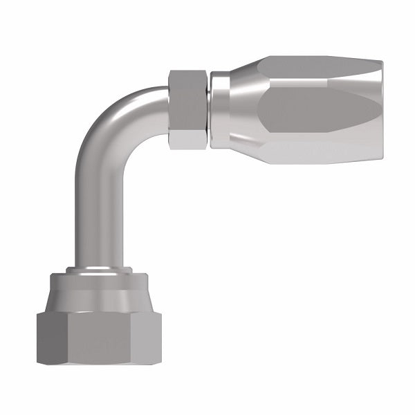 FJ9709-1010S Aeroquip by Danfoss | Female ORS Swivel Long Drop 90° Elbow 100R5 Reusable Hose Fitting | FJ Series | -10 Female O-Ring Face Seal Swivel x -10 Reusable Hose End | Steel