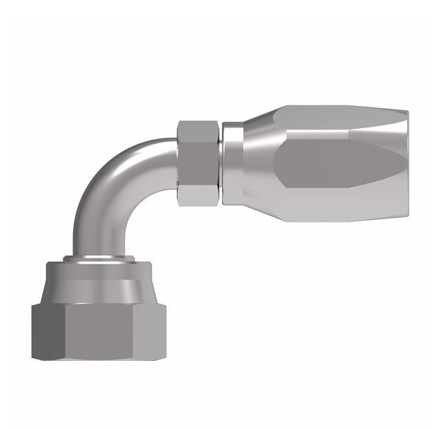 FJ9734-0808S Aeroquip by Danfoss | Female ORS Swivel Short Drop 90° Elbow 100R2 Skive Style Reusable Hose Fitting | FJ Series | -08 Female O-Ring Face Seal Swivel x -08 Reusable Hose End | Steel