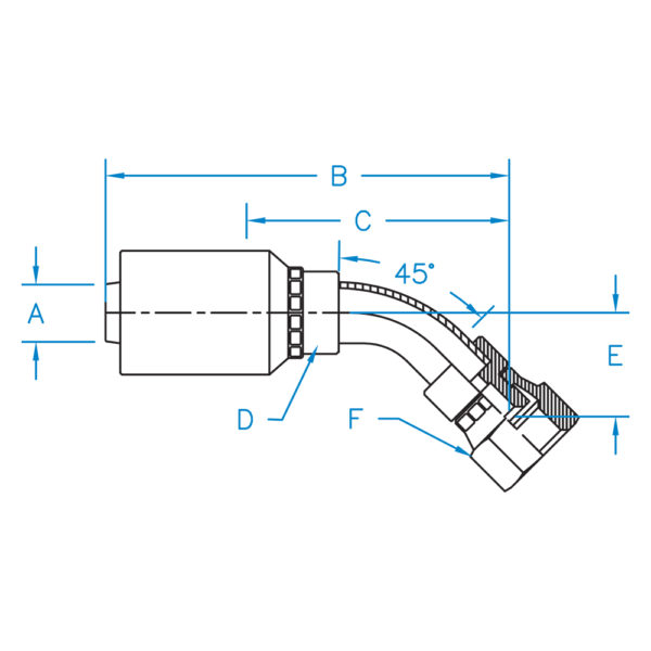 FJX45-24-24-JJ by Kurt Hydraulics | Ultra High Pressure Skive Style | Female JIC | 45° Elbow | Swivel | for 1-1/2" Hose ID
