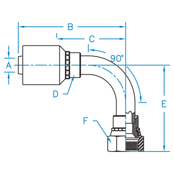 FJX90L-08-10-K2 by Kurt Hydraulics | K2 Style Hydraulic Fitting | 1/2" Hose Barb x 5/8" Female 37° JIC Swivel | 90° Long Drop Elbow | Carbon Steel