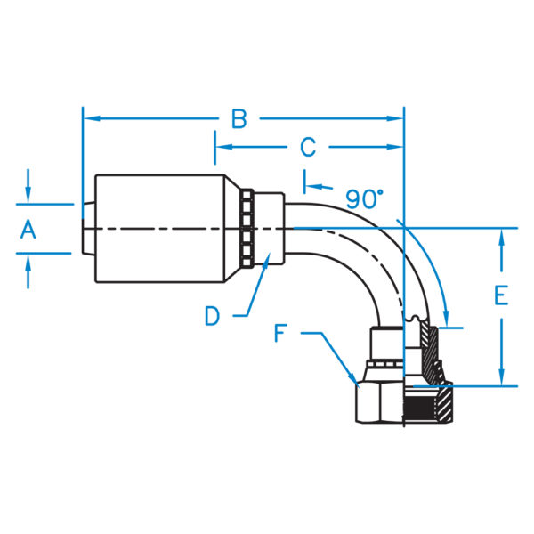 FJX90-16-16-WHP by Kurt Hydraulics | Ultra High Pressure Non Skive | Female JIC | 90° Elbow | Swivel | for 1" Hose ID