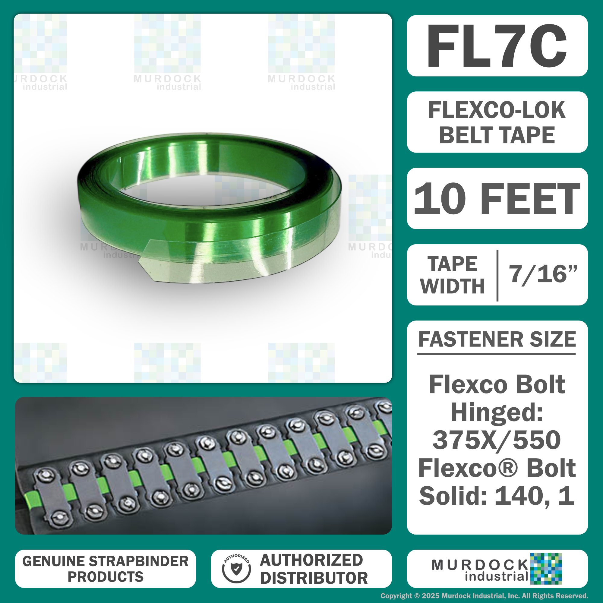 FL7C by Flexco | Flexco-LOK® Belt Tape | 7/16" Tape Width | 100ft Roll