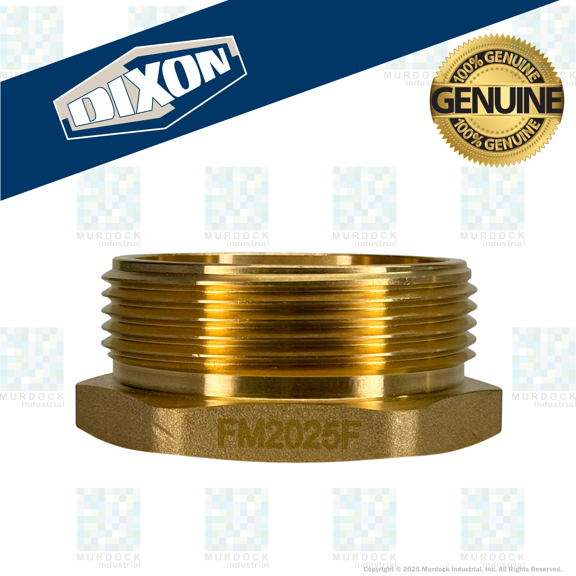 FM2025F Dixon Cast Brass Female to Male Hex Nipple - Increaser / Reducer - 2" Female NPT x 2-1/2" Male NST(NH)