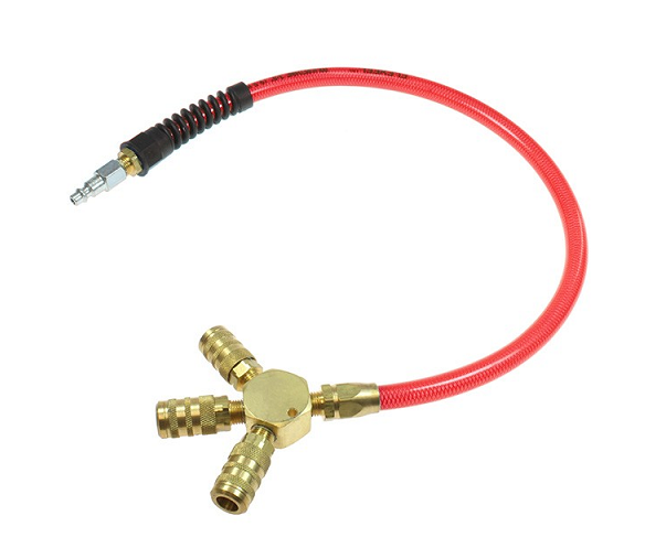 FP0636C-15XTR by Coilhose | Flexeel Pigtail Manifold | 1/4" 6 ball Industrial Coupler | Trans Red | Polyurethane | 36ft
