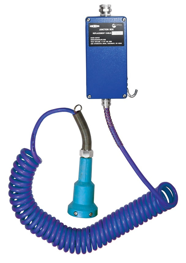 FT7630D by Dixon Valve | API-Compatible FloTech® Junction Box | 10-pin, 4J, Black Plug Per EN13922, & 30' Blue Shielded Coiled Cable with Dixon Bayco® Break-Away
