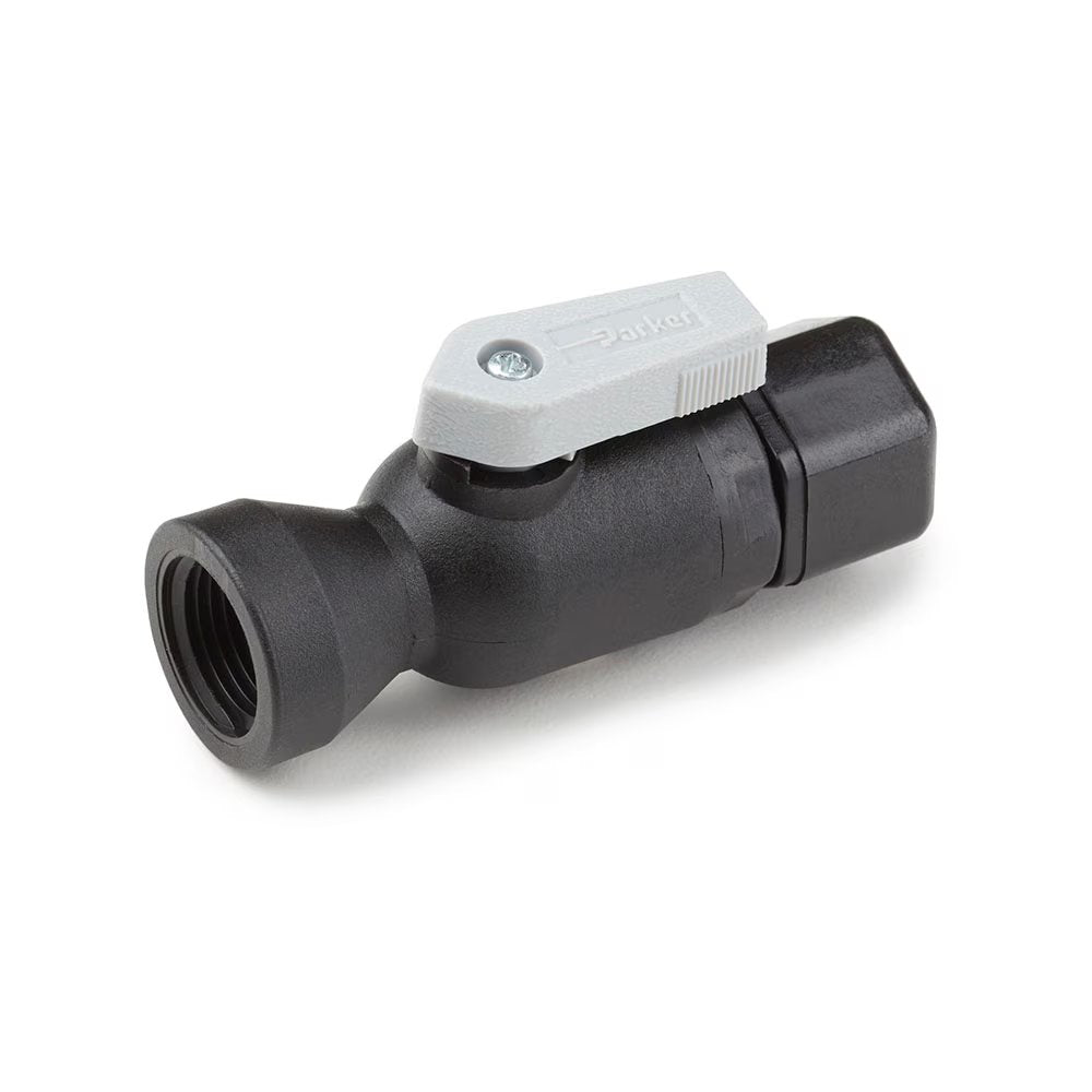 FTPPB6VFC6 by Parker | Ball Valve | 3/8" Tube Size x 3/8" Female NPTF Thread | 2.93" Length | Straight | Black | Polypropylene