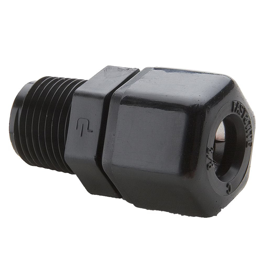 P8MC12 by Parker | Threaded Fitting | 1/2" Tube Connector x 3/4" Male NPTF Thread | 1" Hex | 1.89" Length | Straight | Black | Polypropylene | Pack of 10