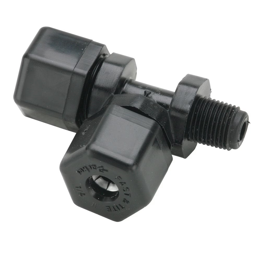 P8MR6 by Parker | Threaded Fitting | 1/2" Tube OD x 3/8" Female NPTF Thread | 1" Hex | 2.74" Length | Tee | Black | Polypropylene