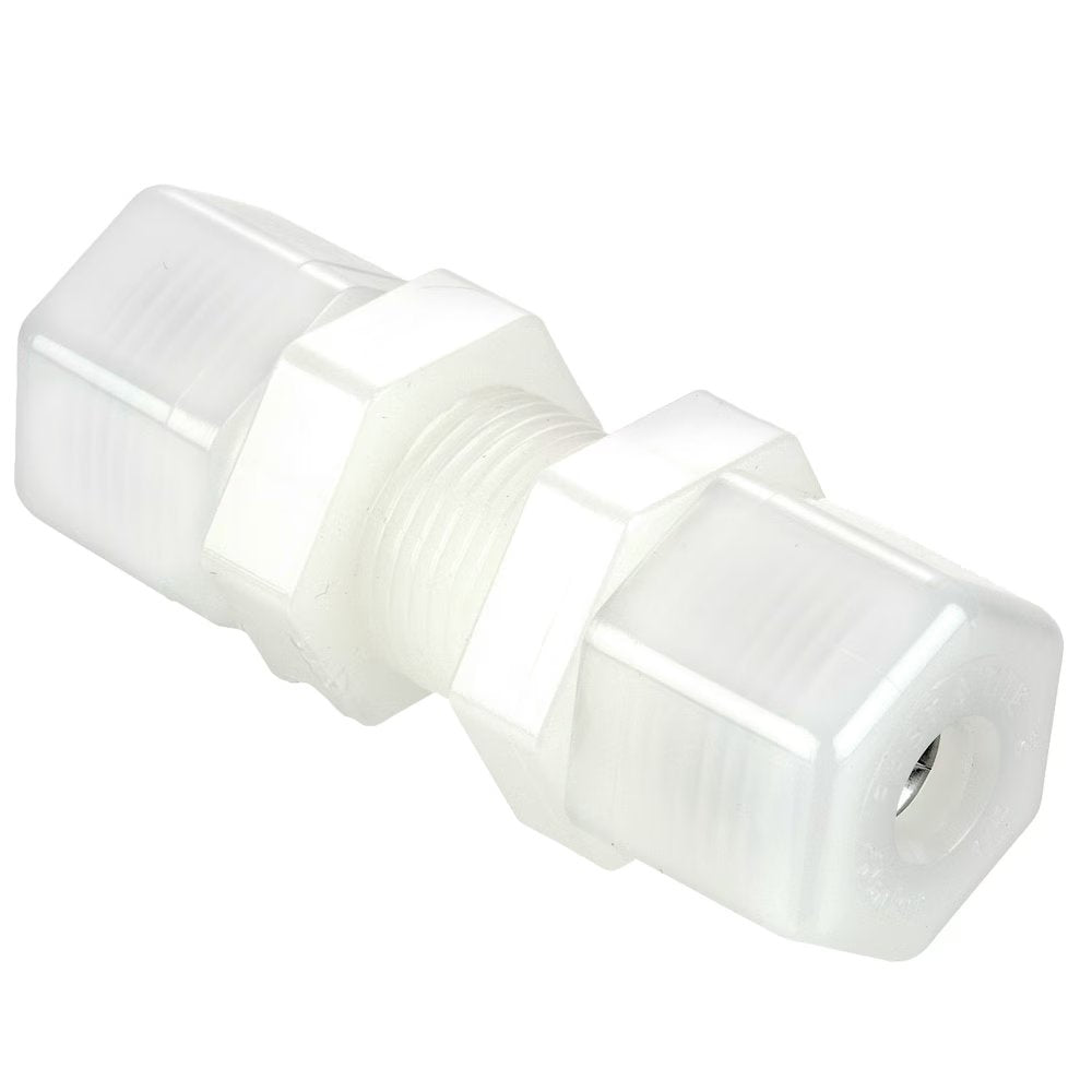 N8BU8 by Parker | Bulkhead Union | 1/2" Tube OD | 1-5/32" Hex | 2.75" Length | Straight | Natural | Nylon | Pack of 10