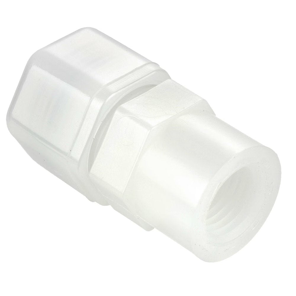 N10FC8 by Parker | Threaded Fitting | 5/8" Tube OD x 1/2" Female NPTF Thread | 1-1/8" Hex | 1.96" Length | Straight | Natural | Nylon