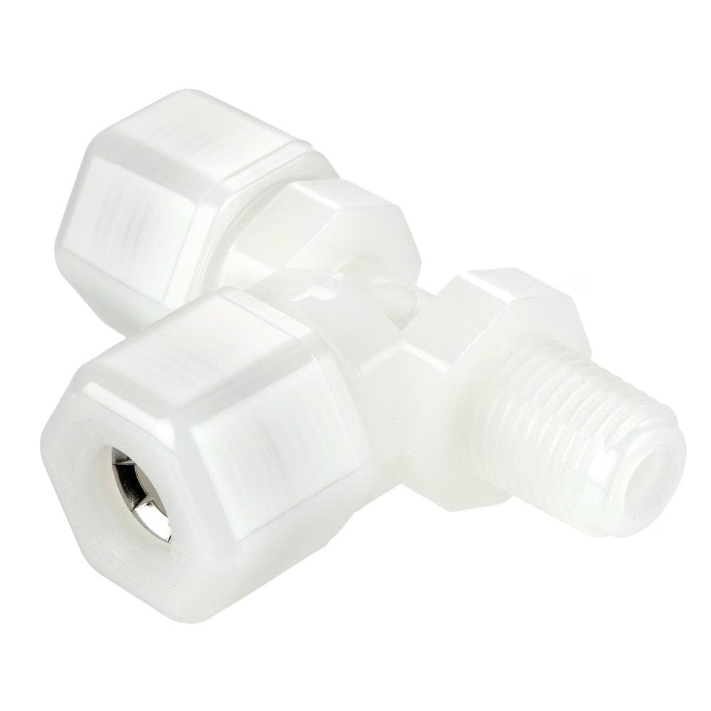 N6MR4 by Parker | Threaded Fitting | 3/8" Tube OD x 1/4" Female NPTF Thread | 13/16" Hex | 2.47" Length | Tee | Natural | Nylon