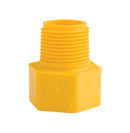 GHFT075MPT by Banjo | Replacement Part | 3/4" Male NPT x 3/4" Female GHT | 300 PSI | Yellow | Polypropylene | Pack of 10