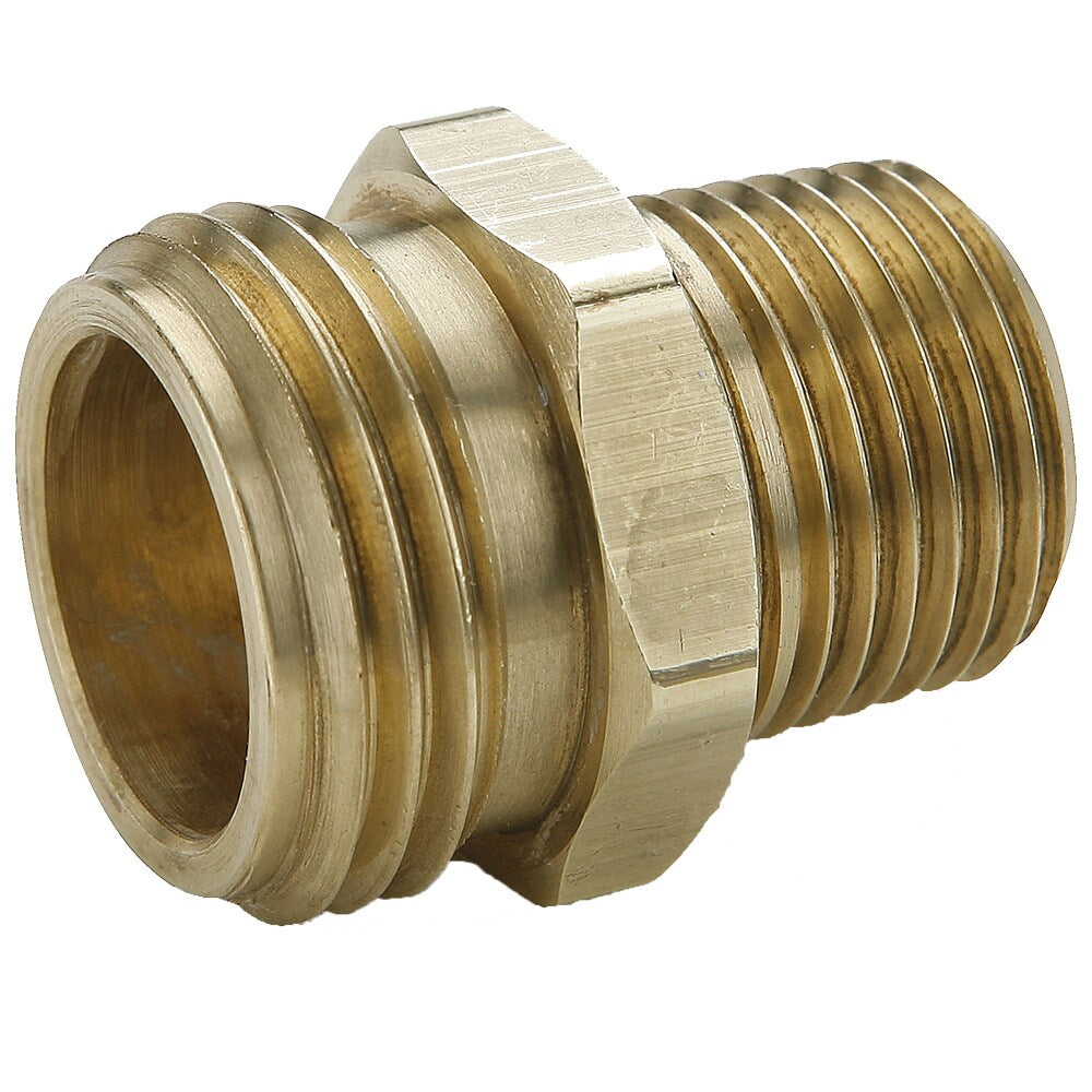 69GH-12-6 by Parker | Garden Hose Fittings | 3/4" Male Hose Thread x 3/8" Male Pipe Thread | 1-1/16" Hex | 1.25" Length | Straight | Brass | Pack of 25