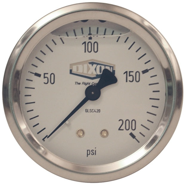 GLSC410 by Dixon Valve | Liquid Filled Gauge | Center Back Mount | 2-1/2" Face | 1/4" Center Back Mount | 0-60 PSI Range | Stainless Steel Case