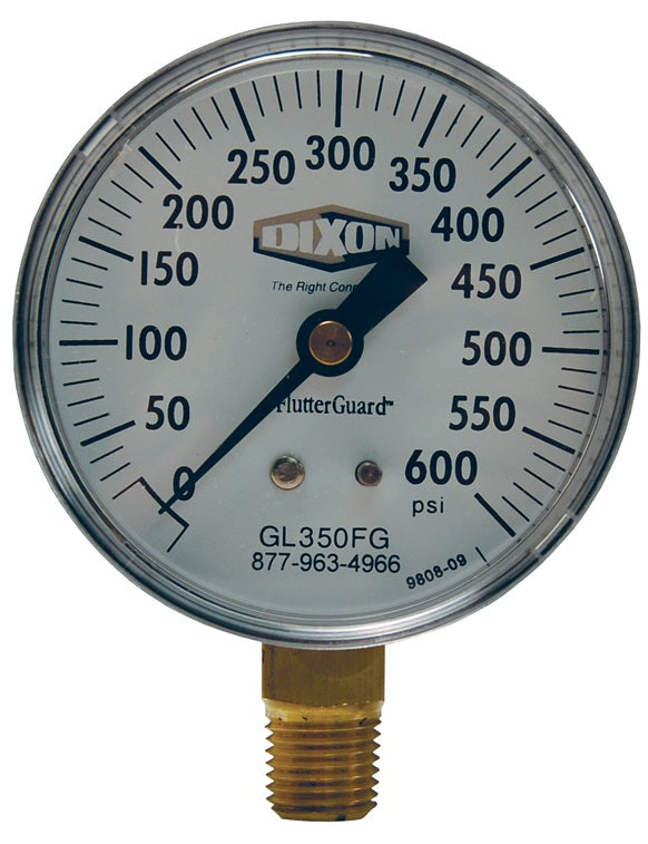 GL347FG FlutterGuard™ by Dixon Valve | Dry Gauge | Lower Mount | 2-1/2" Face | 1/4" Lower Mount | 0-400 PSI Range | ABS Plastic