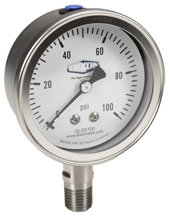GSS3000 by Dixon Valve | Dry Gauge | Lower Mount | 2-1/2" Face | 1/4" Lower Mount | 0-3000 PSI Range | Stainless Steel