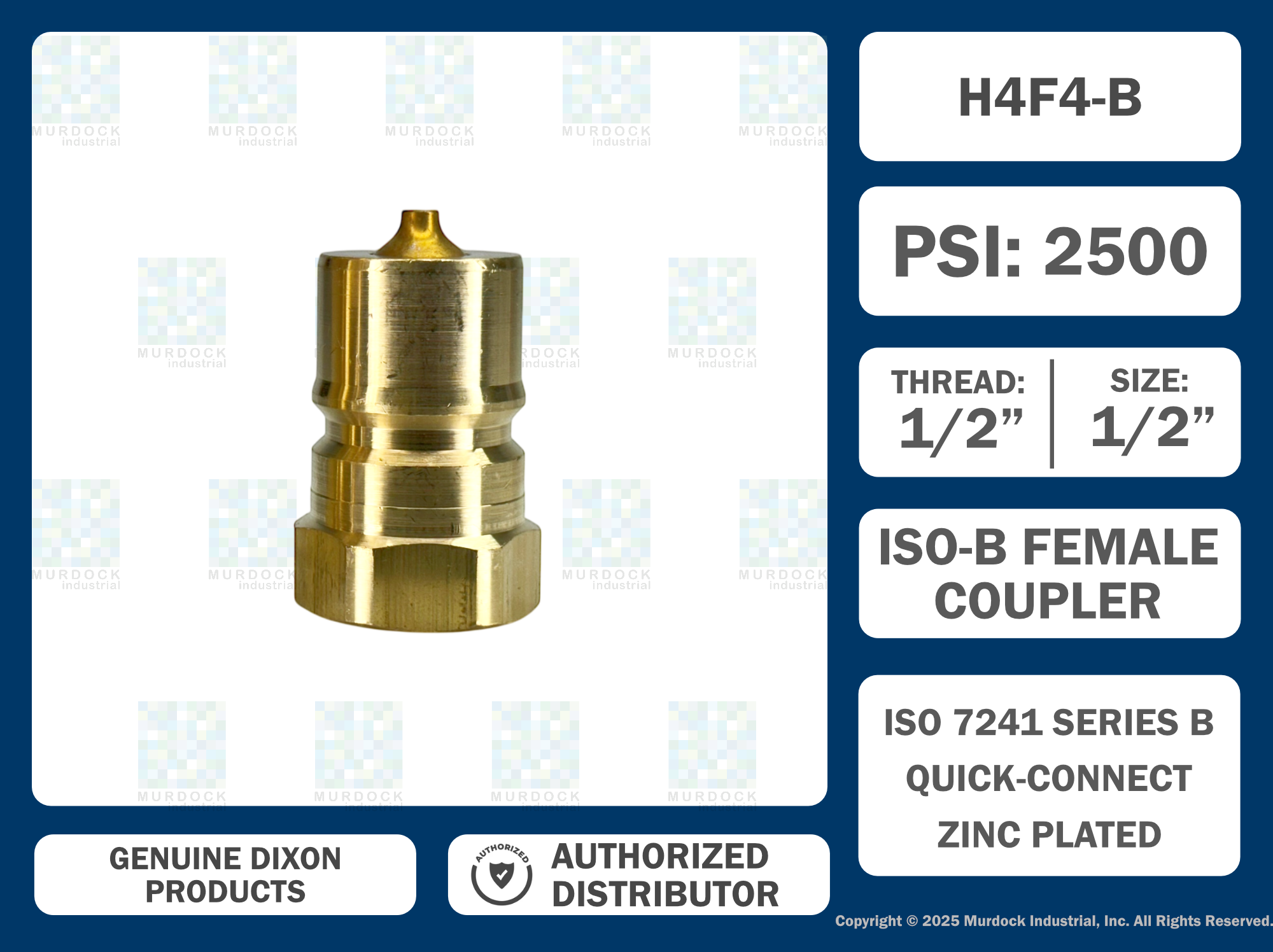 H4F4-B by Dixon Valve | Hydraulic Quick Disconnect Coupling | H-Series | 1/2" Female NPTF x 1/2" ISO-B Interchange | Plug | Brass