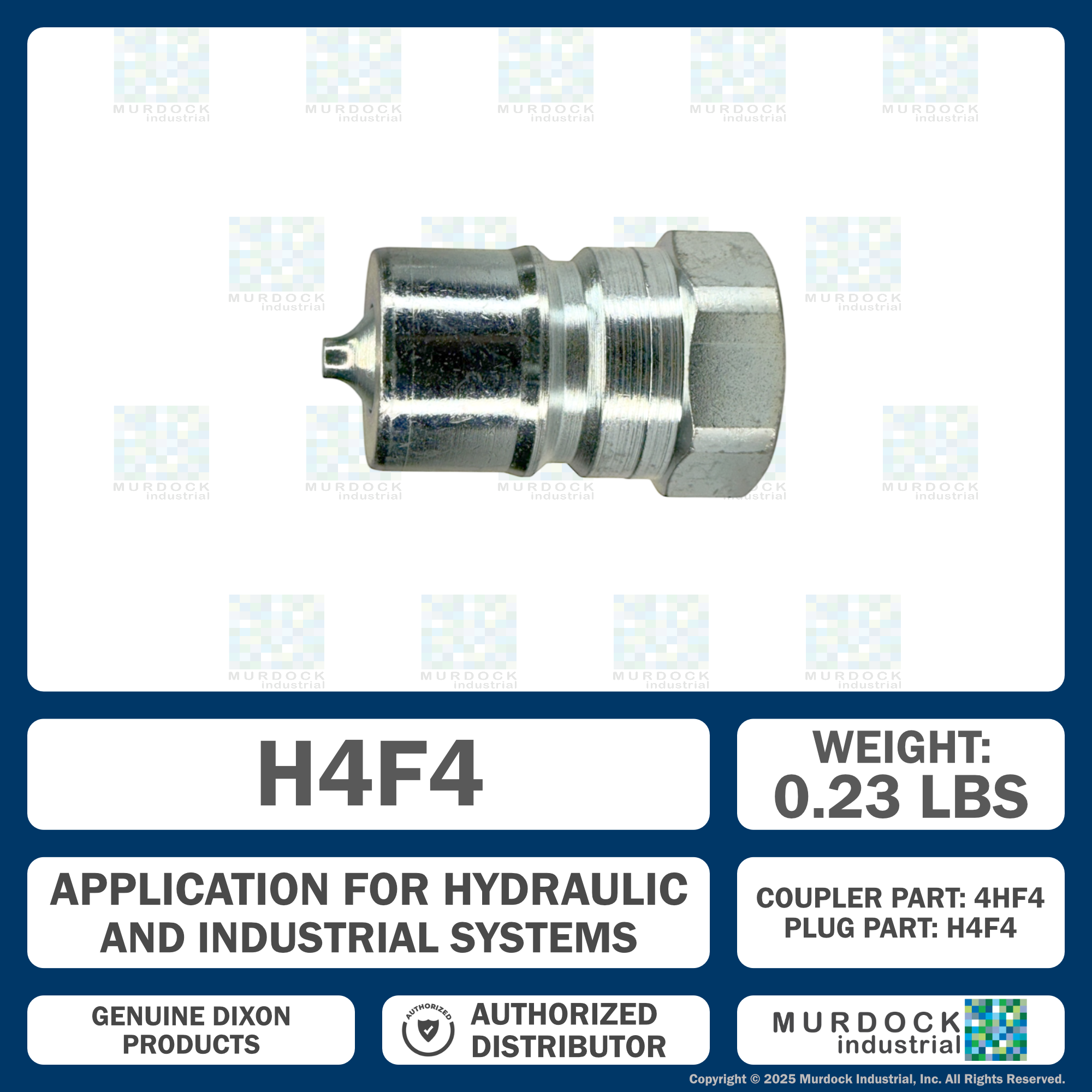 H4F4 by Dixon Valve | Hydraulic Quick Disconnect Coupling | H-Series | 1/2" Female NPTF x 1/2" ISO-B Interchange | Plug | Steel