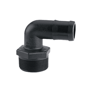HB150/125-90 by Banjo | Pipe Fitting | 1-1/2" Male NPT x 1-1/4" Hose Barb | 90° Elbow | 300 PSI | Polypropylene | Pack of 10