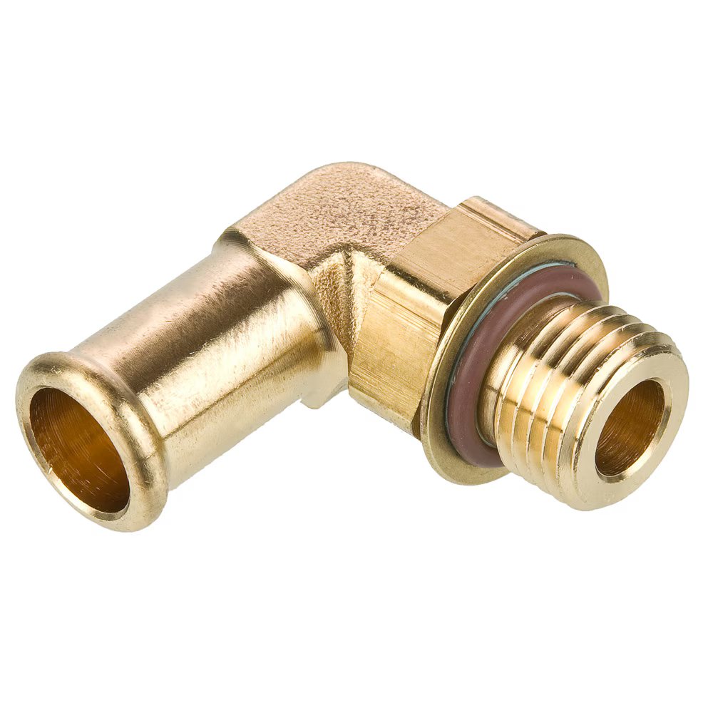 1695HB-12-12 by Parker | Hose Barb Fittings | 3/4" Beaded Hose Barb x 1-1/16" SAE Thread | 1" Hex | 90° Elbow | Brass | Pack of 2
