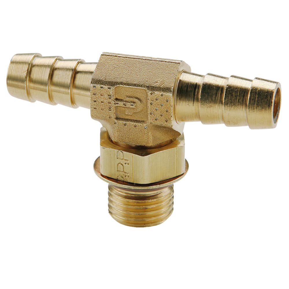 1725HB-6-6 by Parker | Hose Barb Fittings | 3/8" Hose Barb x 9/16" SAE Thread | 11/16" Hex | 2.20" Length | Tee | Brass | Pack of 10
