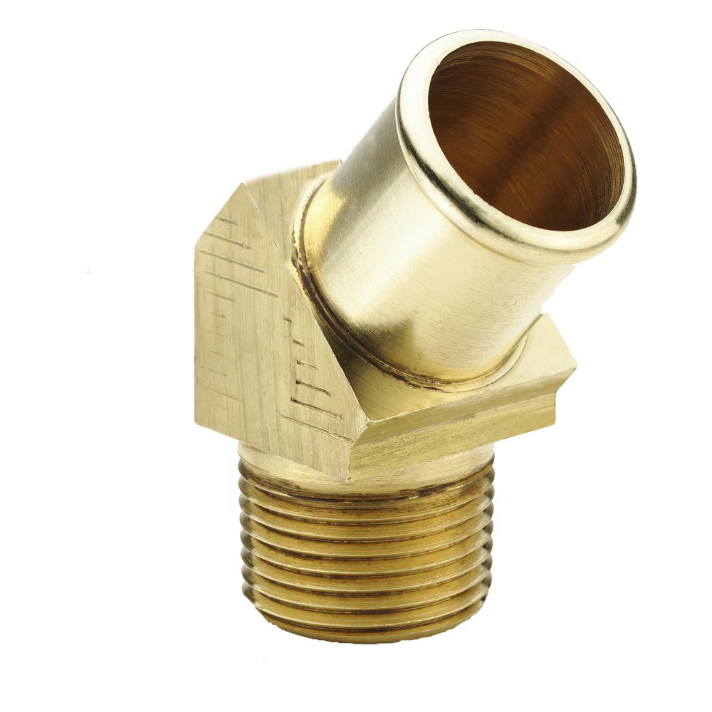 179HB-6-6 by Parker | Hose Barb Fittings | 3/8" Beaded Hose Barb x 3/8" NPTF Thread | .75" Hex | 45° Elbow | Brass | Pack of 10