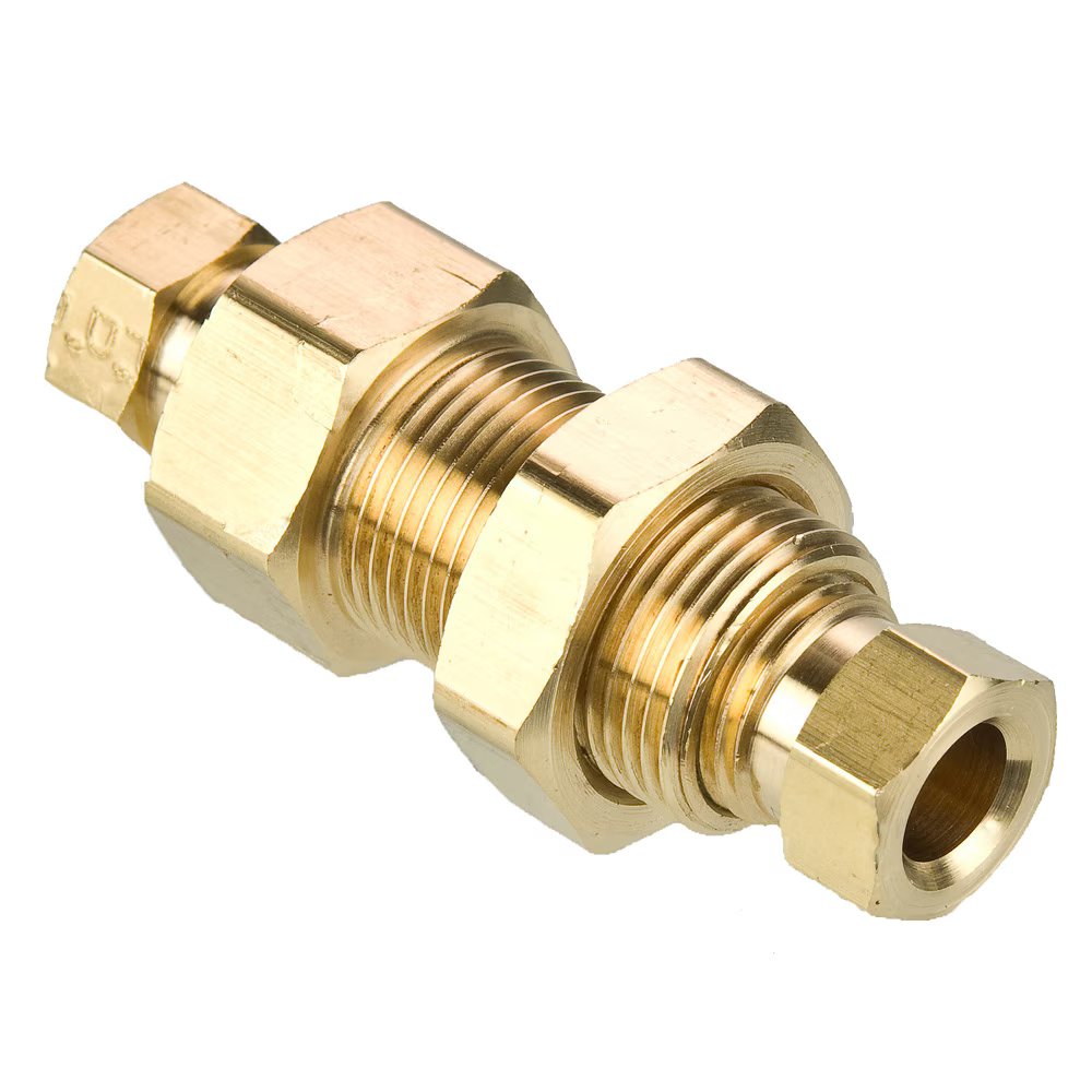62HDBH-2 by Parker | Hi-Duty Fittings | Bulkhead Union | 1/8" Tube Size | Min. Orifice Size: .093" | .562" Hex | 1.781" Length | Straight | Brass | Pack of 5