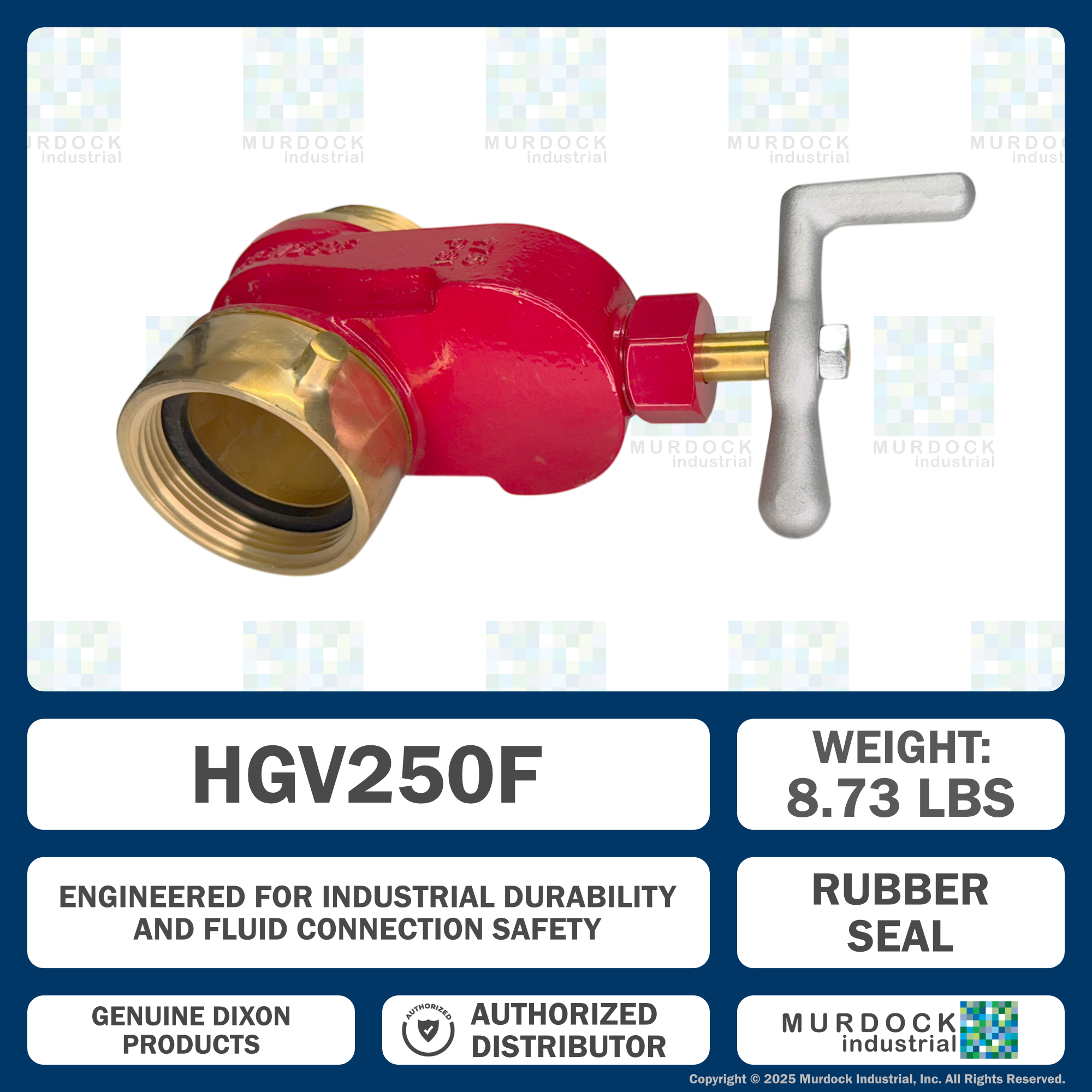 HGV250F Dixon Brass Single Hydrant Gate Valve - 2-1/2" Female NST(NH) x 2-1/2" Male NST(NH)