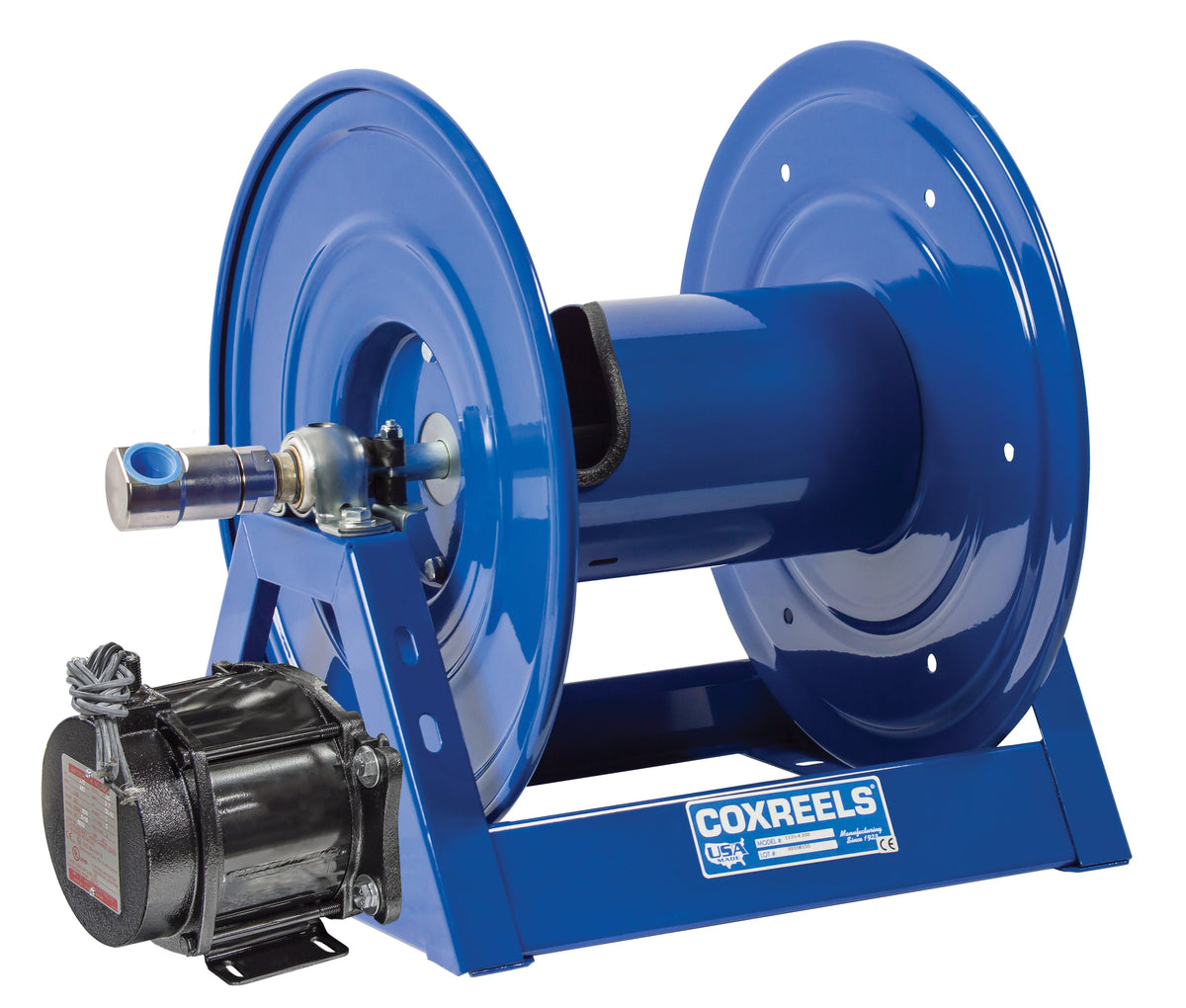 1125-6-50-EB by Coxreels | 1125 Series | 3,000 PSI Motor Driven Hose Reel | 24V DC 1/2 HP Explosion Proof Electric Motor | 1" Hose ID, 1" FNPT Inlet | Steel | 50ft Capacity, Hose Not Included