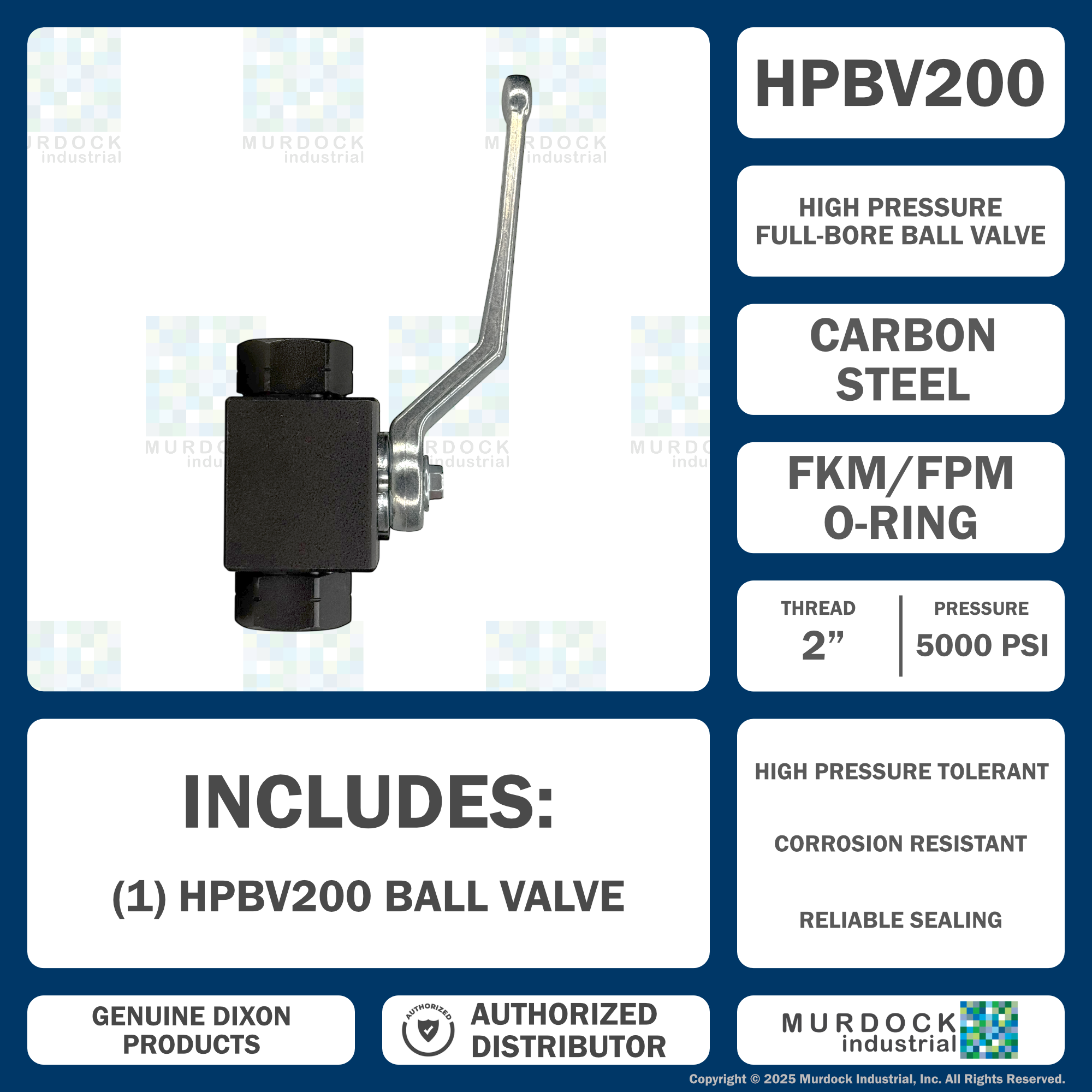 HPBV200 by Dixon Valve | High Pressure Ball Valve | Full-Bore | 2" Female NPT x 2" Female NPT | Carbon Steel