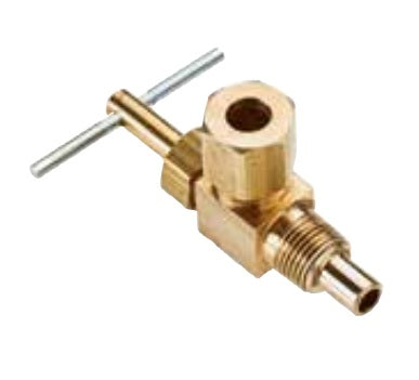 HV104C-4-2 by Parker | Needle Valve | 1/4" Tube Size x 1/8" Male Pipe Thread | 1.89" length | 90° Elbow | Brass | Pack of 25