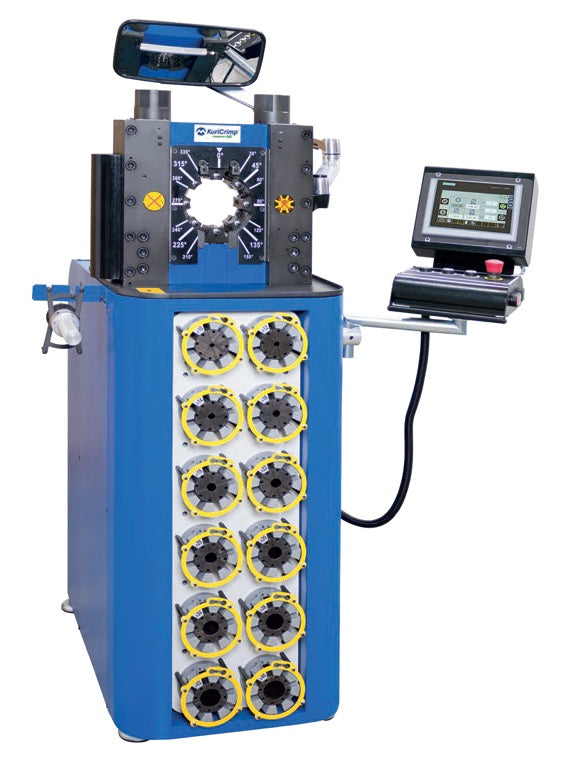 KC4-V59-230/3 KuriCrimp™ by Kuriyama | KC4-V59 Series | High Volume Crimper | 7.5 HP (230 V) 3 PH Motor | 155 Ton Crimping Force | Includes: Electric Foot Pedal, Die Holder Base, Fitting Orientation Protractor, Crimp Calculator