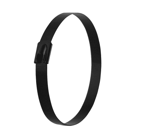 KE0228 by Band-It | KE Premium Ball-Lok Tie | 0.18" Width | 7.9" Length | 0.010" Thickness | Black Epoxy Coated | 316 Stainless Steel | 100/Bag