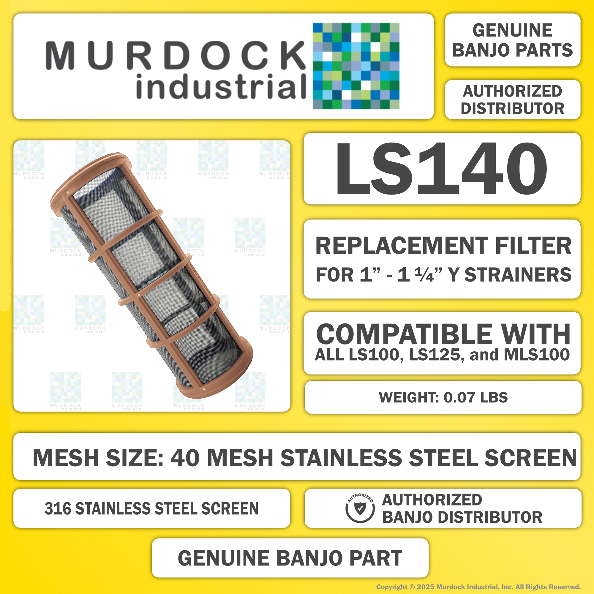 LS140 by Banjo | Replacement Part for Manifold Flange Connections | 1"-1-1/4" Y Strainer | 40 Mesh Screen