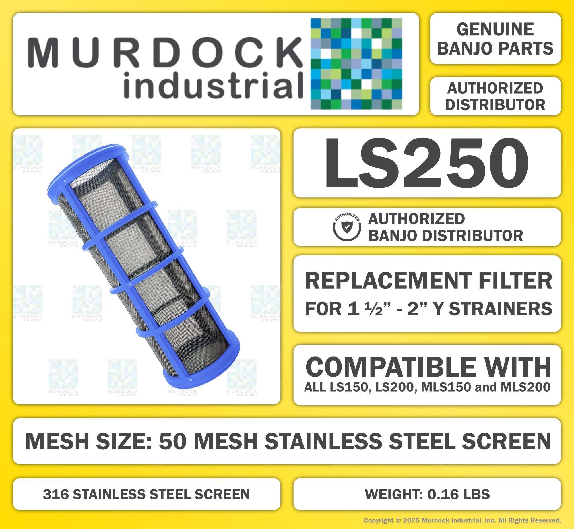LS250 by Banjo | Replacement Part for Manifold Flange Connections | 1-1/2"-2" Y Strainer | 50 Mesh Screen