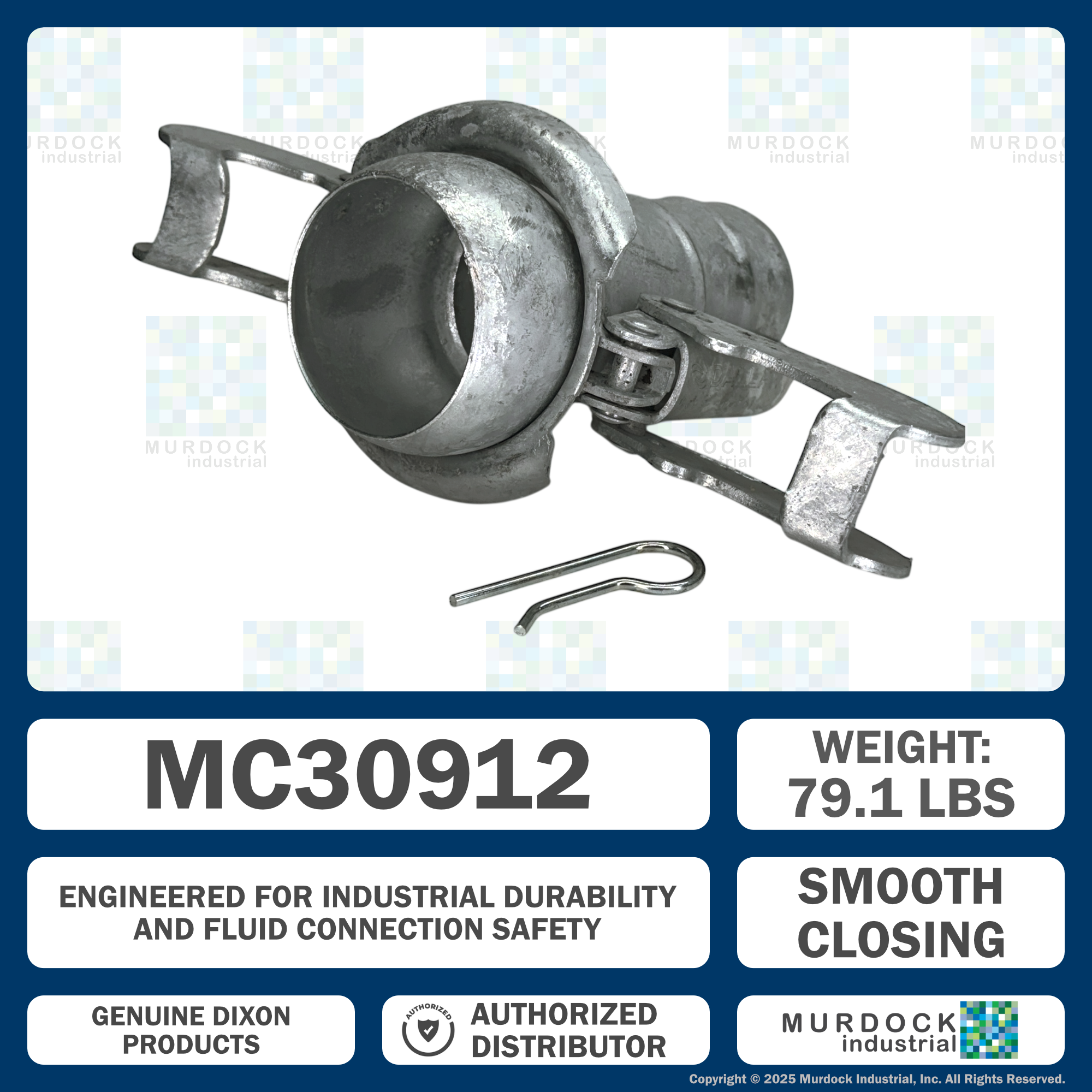 MC30912 by Dixon Valve | Type B (Bauer Style) Quick Connect Fitting | 12" Size | Male with Hose Barb | Galvanized Steel