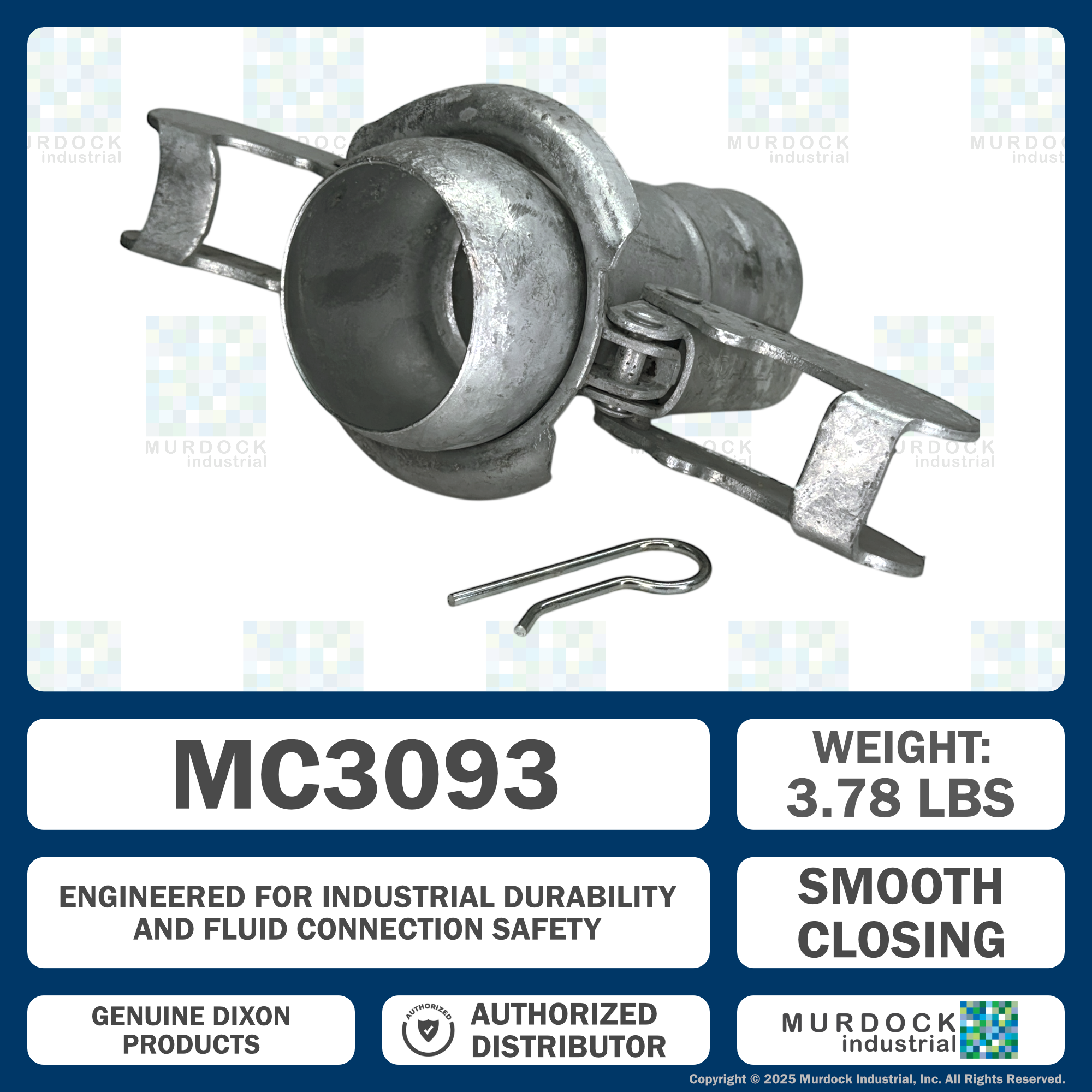 MC3093 by Dixon Valve | Type B (Bauer Style) Quick Connect Fitting | 3" Size | Male with Hose Barb | Galvanized Steel